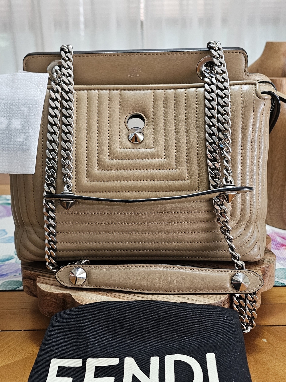 Fendi Dotcom Quilted Leather Shoulder Bag with Silver Chain